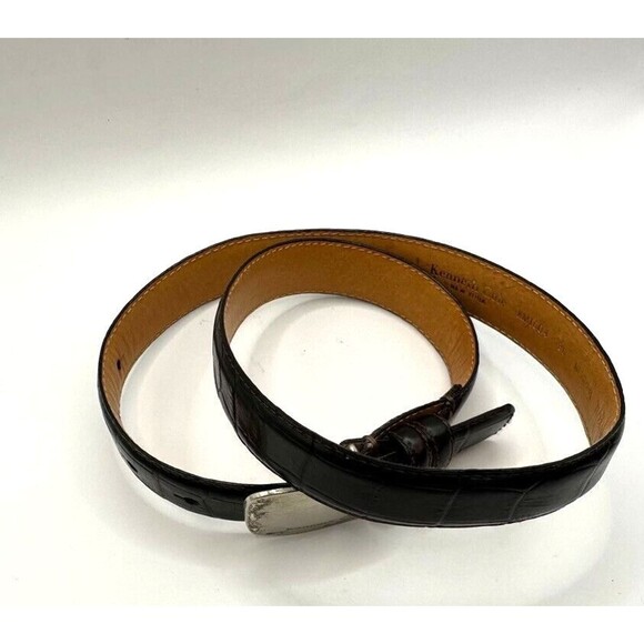 Kenneth Cole Belt Mens 30 Black Croc Embossed Italian Leather Silver Buckle - Picture 3 of 16